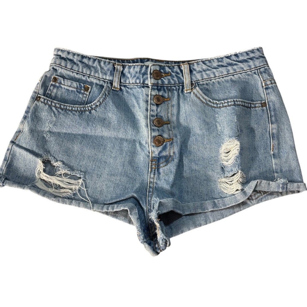 FOREVER 21 Women's Distressed Shorts Cuffed Button Fly Denim Jean Shorts Sz 9/29